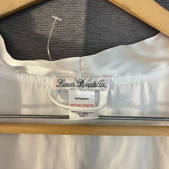 Linea Donatella White Satin Robe with Blue Trim - Picture 6 of 13